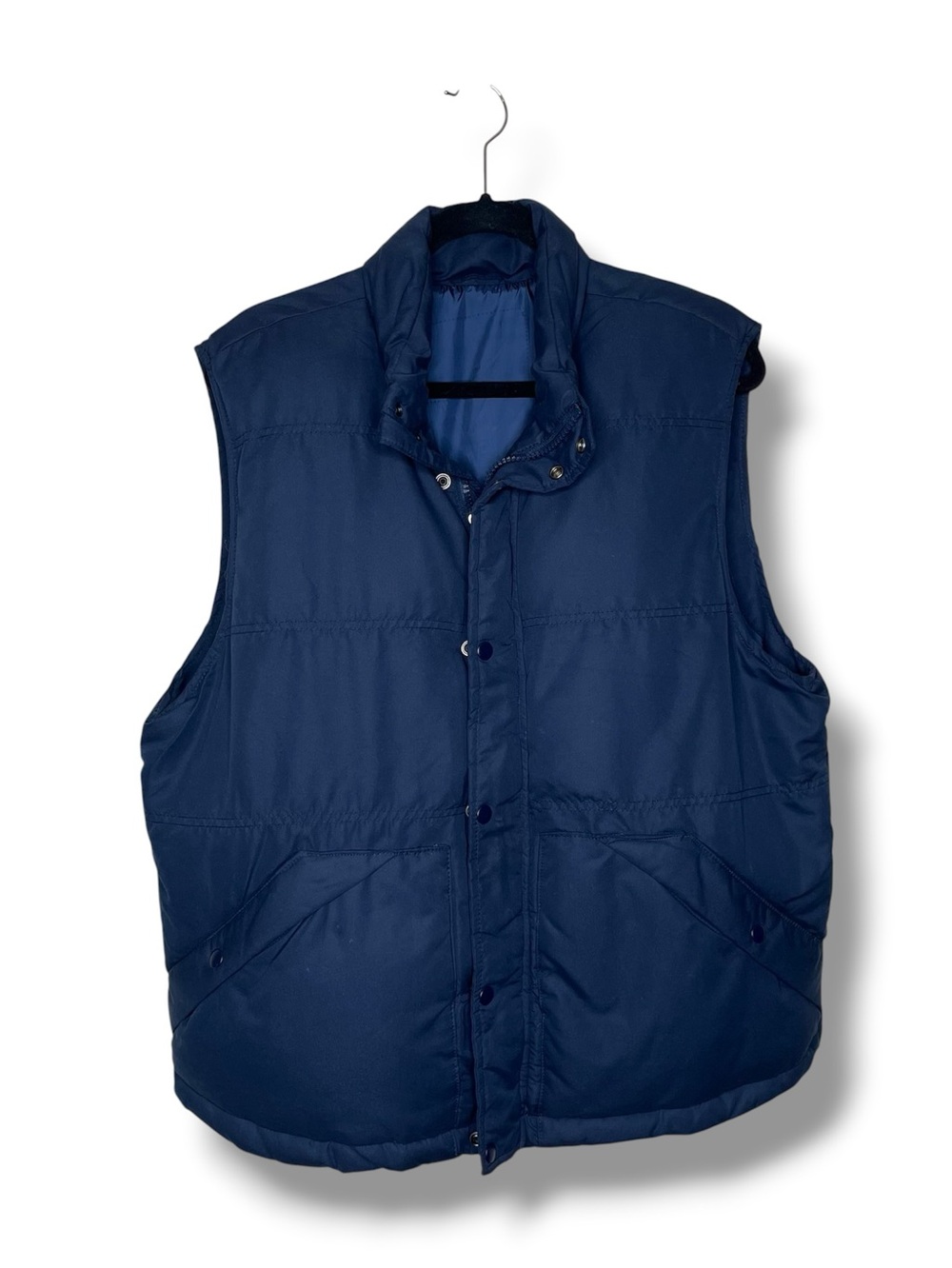 JCPenney Navy Blue Puffer Vest Padded Gilet Men XL Full Zip Snap Layering Winter